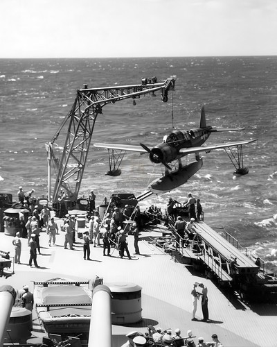Navy floatplane hoisted - floatplane,