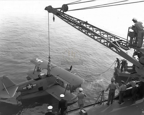Warship floatplane lifted - lifted, by
